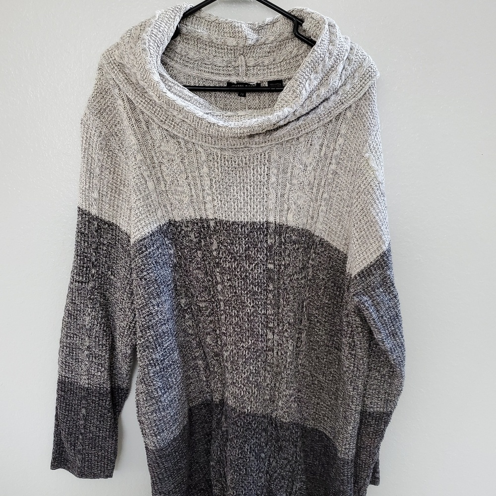 Jeanne Pierre Cotton Gray Ombre Cowl Neck Sweater